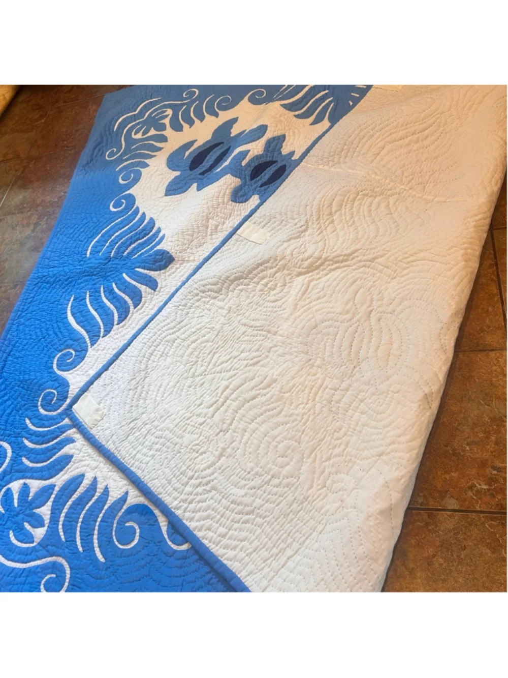 VTG Hand quilted Full Queen Quilt Tropical Turtle Hawaiian Island Farmhouse
